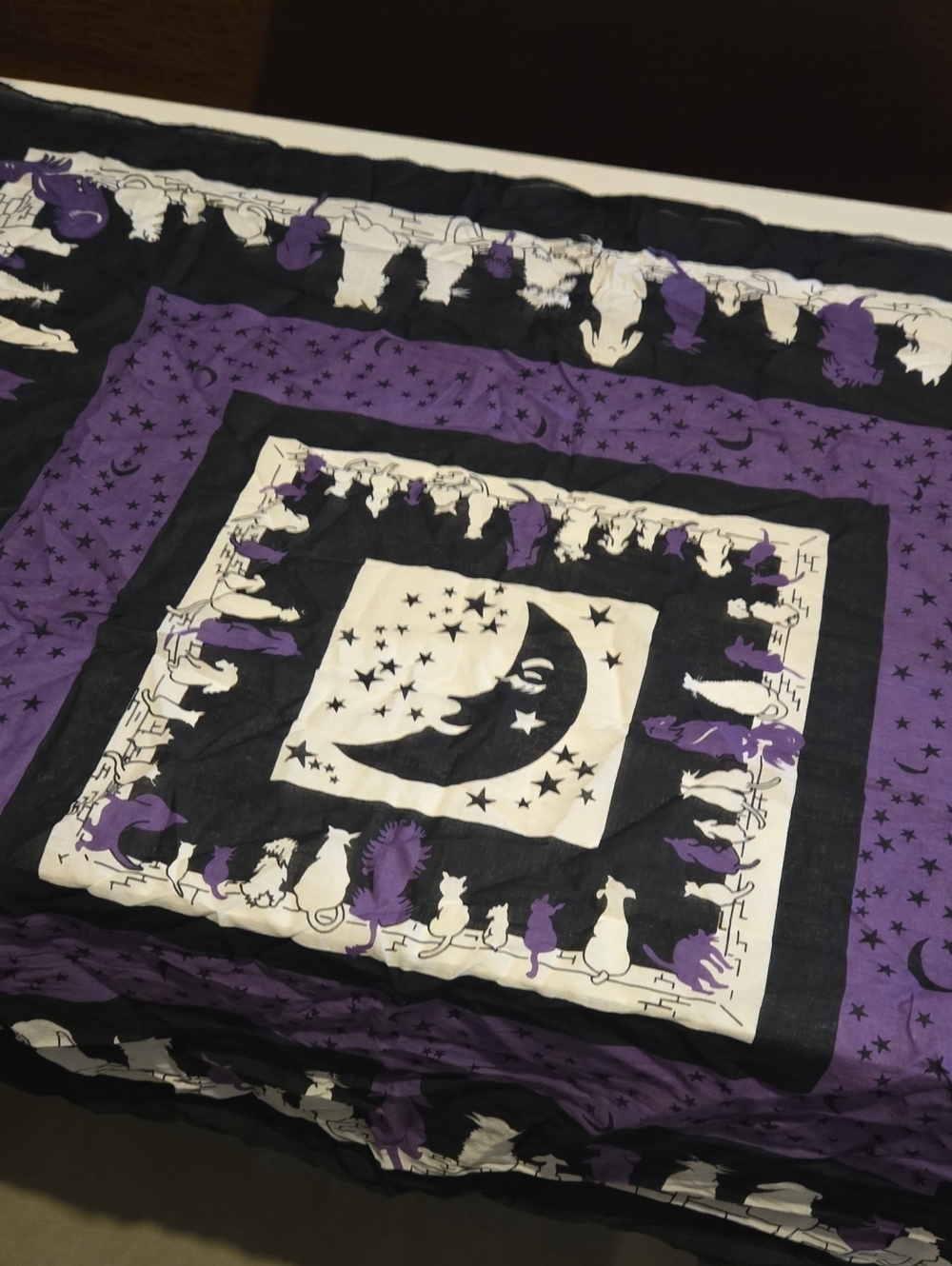 Moon & Cats Pattern Scarf Purple and Black